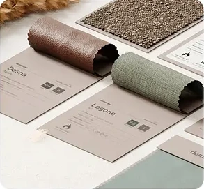 Sampel kain dan kulit di atas papan material
